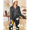 Ekouaer Womens Satin Silky Pajama Set Classic Pattern Button Down Pjs Set | Soft Fabric, Long Sleeve Notch Collar with Contrast Piping, Chest Pocket, Gifting Sleepwear(Black Dots 03)