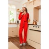 Ekouaer Womens Satin Silky Pajama Set Classic Pattern Button Down Pjs Set | Soft Fabric, Long Sleeve Notch Collar with Contrast Piping, Chest Pocket, Gifting Sleepwear(Red Heart 03)