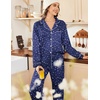 Ekouaer Womens Satin Silky Pajama Set Classic Pattern Button Down Pjs Set | Soft Fabric, Long Sleeve Notch Collar with Contrast Piping, Chest Pocket, Gifting Sleepwear(Blue Star Moon 03)