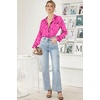 Ekouaer Womens Satin Silky Pajama Set Classic Pattern Button Down Pjs Set | Soft Fabric, Long Sleeve Notch Collar with Contrast Piping, Chest Pocket, Gifting Sleepwear(Rose Leopard 03)