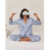 Ekouaer Womens Satin Silky Pajama Set Classic Pattern Button Down Pjs Set | Soft Fabric, Long Sleeve Notch Collar with Contrast Piping, Chest Pocket, Gifting Sleepwear(Striped Grey Blue 03)