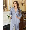 Ekouaer Womens Satin Silky Pajama Set Classic Pattern Button Down Pjs Set | Soft Fabric, Long Sleeve Notch Collar with Contrast Piping, Chest Pocket, Gifting Sleepwear(Striped Grey Blue 03)