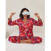 Ekouaer Womens Satin Silky Pajama Set Classic Pattern Button Down Pjs Set | Soft Fabric, Long Sleeve Notch Collar with Contrast Piping, Chest Pocket, Gifting Sleepwear(Flag 03)