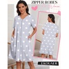Ekouaer Zipper Robes for Women Short Knit Lightweight Bathrobe with Pockets | Short Sleeve, Two Pockets, Zip Up Robes, House Coats for Women, Soft Lightweight Fabric, Sleepwear, Travel, Airport(Grey Star)
