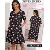 Ekouaer Zipper Robes for Women Short Knit Lightweight Bathrobe with Pockets | Short Sleeve, Two Pockets, Zip Up Robes, House Coats for Women, Soft Lightweight Fabric, Sleepwear, Travel, Airport(Black Pink Heart)