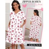 Ekouaer Zipper Robes for Women Short Knit Lightweight Bathrobe with Pockets | Short Sleeve, Two Pockets, Zip Up Robes, House Coats for Women, Soft Lightweight Fabric, Sleepwear, Travel, Airport(Red Bow Tie)