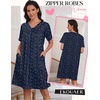 Ekouaer Zipper Robes for Women Short Knit Lightweight Bathrobe with Pockets | Short Sleeve, Two Pockets, Zip Up Robes, House Coats for Women, Soft Lightweight Fabric, Sleepwear, Travel, Airport(Navy Blue Star)