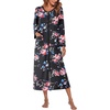 Ekouaer Women Robe Zipper House Coat Full Length Nightgowns with Pockets | Pockets, V Neck, Soft and Comfy(Black Floral)