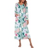 Ekouaer Women Robe Zipper House Coat Full Length Nightgowns with Pockets | Pockets, V Neck, Soft and Comfy(Green Floral)