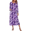 Ekouaer Women Robe Zipper House Coat Full Length Nightgowns with Pockets | Pockets, V Neck, Soft and Comfy(Purple Floral)