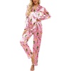 Ekouaer Womens Satin Silky Pajama Set Classic Pattern Button Down Pjs Set | Soft Fabric, Long Sleeve Notch Collar with Contrast Piping, Chest Pocket, Gifting Sleepwear(Wine Bottle 03)