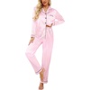 Ekouaer Womens Satin Silky Pajama Set Classic Pattern Button Down Pjs Set | Soft Fabric, Long Sleeve Notch Collar with Contrast Piping, Chest Pocket, Gifting Sleepwear(Pink Stripes 03)