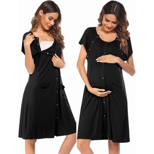 Ekouaer Labor Delivery Gown Nursing Braeastfeeding Dress Maternity Clothes(A-black)