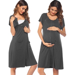 Ekouaer Labor Delivery Gown Nursing Braeastfeeding Dress Maternity Clothes(Dark Gray)