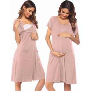 Ekouaer Labor Delivery Gown Nursing Braeastfeeding Dress Maternity Clothes(Dirty Pink)