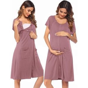 Ekouaer Labor Delivery Gown Nursing Braeastfeeding Dress Maternity Clothes(Gray Purple)