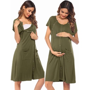 Ekouaer Labor Delivery Gown Nursing Braeastfeeding Dress Maternity Clothes(Green)