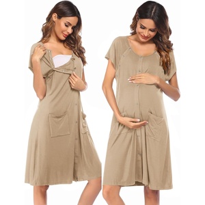 Ekouaer Labor Delivery Gown Nursing Braeastfeeding Dress Maternity Clothes(Khaki)