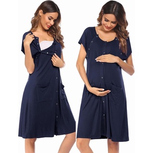 Ekouaer Labor Delivery Gown Nursing Braeastfeeding Dress Maternity Clothes(Navy Blue)