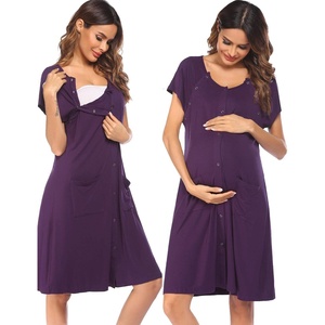 Ekouaer Labor Delivery Gown Nursing Braeastfeeding Dress Maternity Clothes(Purple)