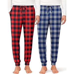 Ekouaer Mens Pajama Pants Jogger Comfy Loungewear with Pockets Drawstring | Lightweight sleep pants pockets, soft after washes, drawstring adjusts, ankle cuffs, great gift, Roomy without being sloppy(2 Pack-navy+red Plaid)
