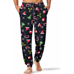 Ekouaer Mens Pajama Pants Jogger Comfy Loungewear with Pockets Drawstring | Lightweight sleep pants pockets, soft after washes, drawstring adjusts, ankle cuffs, great gift, Roomy without being sloppy(Black Christmas)