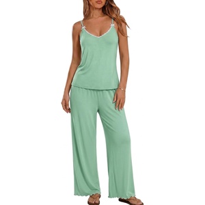 Ekouaer Womens Cami Pajamas Set Y2K 2 Piece Lace Trim PJs Set Sleepwear | Buttery Soft,Loungewear,Adjustable Spaghetti Straps,Side Pockets,Trendy Cami Sleepwear,Lounging,Vacation,XS-2XL(Green)