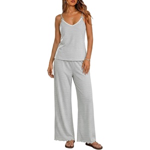 Ekouaer Womens Cami Pajamas Set Y2K 2 Piece Lace Trim PJs Set Sleepwear | Buttery Soft,Loungewear,Adjustable Spaghetti Straps,Side Pockets,Trendy Cami Sleepwear,Lounging,Vacation,XS-2XL(Stripe Grey White)