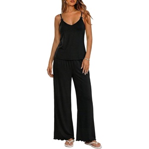 Ekouaer Womens Cami Pajamas Set Y2K 2 Piece Lace Trim PJs Set Sleepwear | Buttery Soft,Loungewear,Adjustable Spaghetti Straps,Side Pockets,Trendy Cami Sleepwear,Lounging,Vacation,XS-2XL(Black)