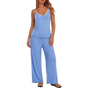 Ekouaer Womens Cami Pajamas Set Y2K 2 Piece Lace Trim PJs Set Sleepwear | Buttery Soft,Loungewear,Adjustable Spaghetti Straps,Side Pockets,Trendy Cami Sleepwear,Lounging,Vacation,XS-2XL(Light Blue)