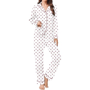 Ekouaer Womens Pajamas Set Button Down Long Sleeve Top & Pants Lounge Sets | Soft Sleepwear, Classic notch collar, ideal for Home relaxation, Wedding, Party, Daily Wear & Breastfeeding(Red Points)