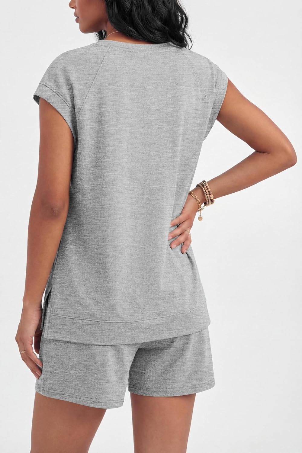 image:imageEkouaer Cotton Pajamas for Women Set 2 Piece Cap Sleeve Lounge Sets Soft Casual Summer Fall Crew Neck Matching Sets Travel Vacation Outfits With Pockets for Daily WearLight Heather Grey