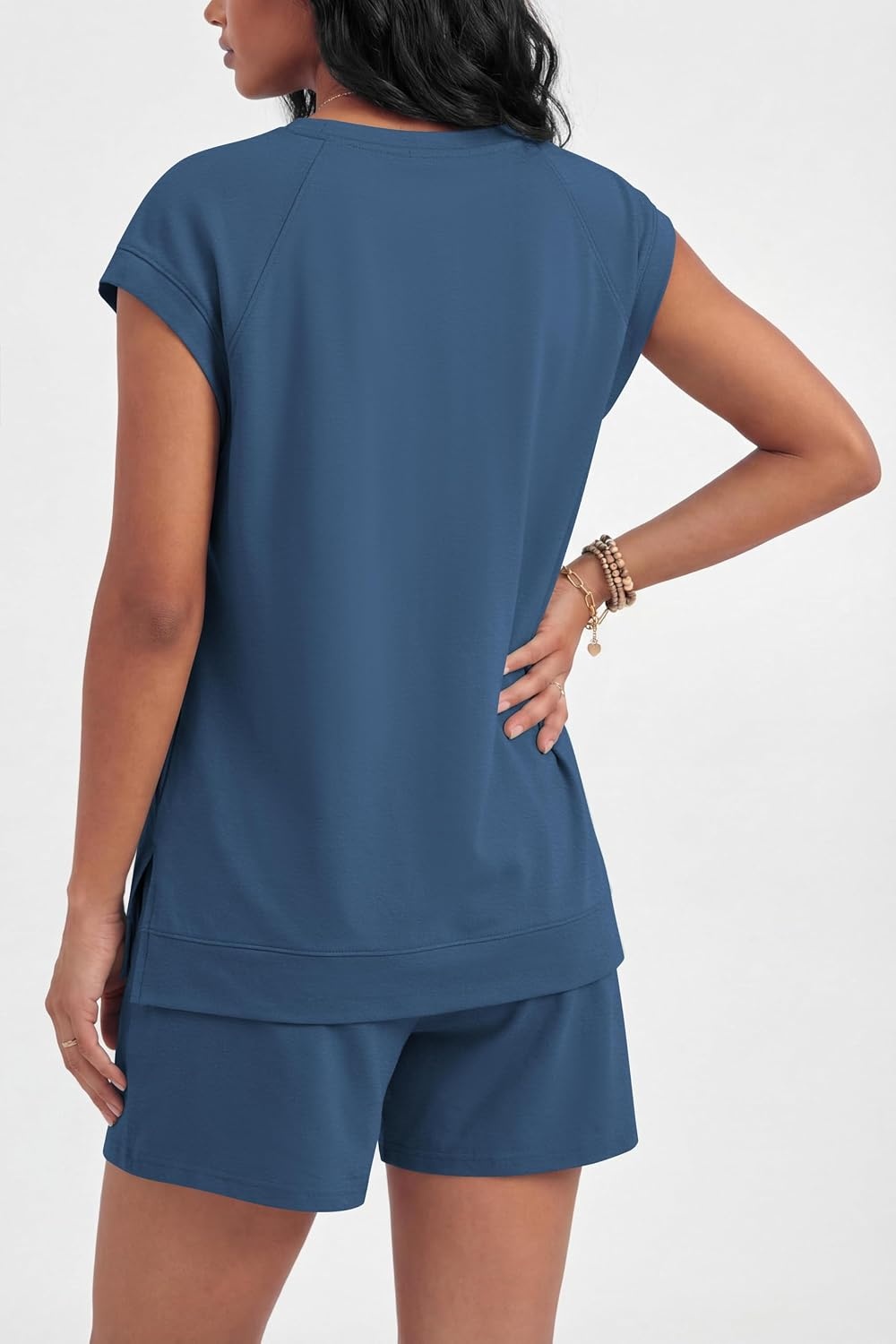 image:imageEkouaer Cotton Pajamas for Women Set 2 Piece Cap Sleeve Lounge Sets Soft Casual Summer Fall Crew Neck Matching Sets Travel Vacation Outfits With Pockets for Daily WearNavy Blue