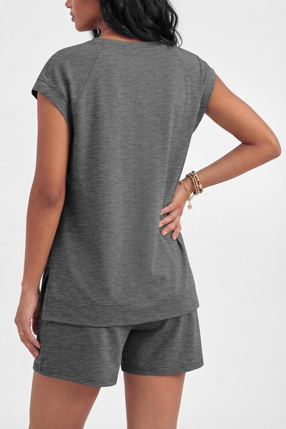 image:imageEkouaer Cotton Pajamas for Women Set 2 Piece Cap Sleeve Lounge Sets Soft Casual Summer Fall Crew Neck Matching Sets Travel Vacation Outfits With Pockets for Daily WearMedium Heather Grey