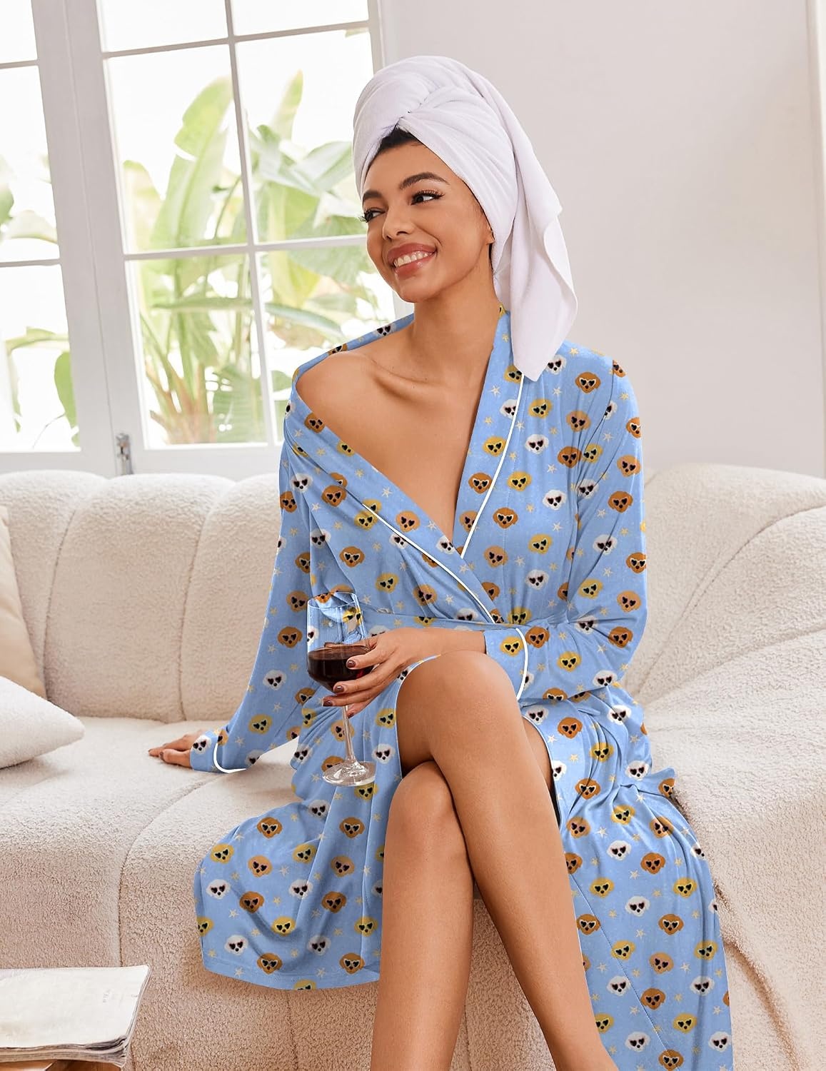 image:imageEkouaer Kimono Robes for Women Long Lightweight Knit Soft Bathrobe Long Sleepwear Casual Ladies Loungewear Shawl Soft Lightweight Fabric Valentines Day Bridal PartyCool Dogs