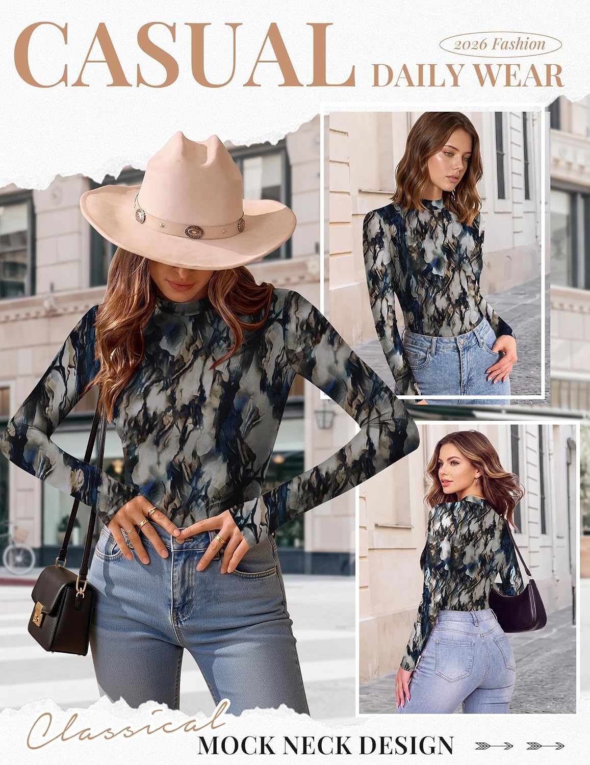 image:imageEkouaer Womens Mesh Long Sleeve Tops Fall Fashion Mock Neck Slim Fit Shirts Mock Turtleneck Floral Pattern Sheer Tulle Night Out Clothes Stretchy See Though Outfits Sexy Thermal BlousesTie Dye