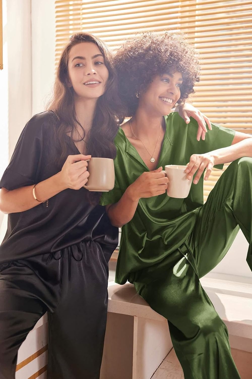 image:imageEkouaer Womens Satin Silky Pajama Set 2 Piece V Neck Silk Pjs with Pocket Short SleeveSoft SleepwearLightweight Lounge SetsComfy LoungewearBridal Wedding Party Pajamas GiftsXS2XLArmy Green