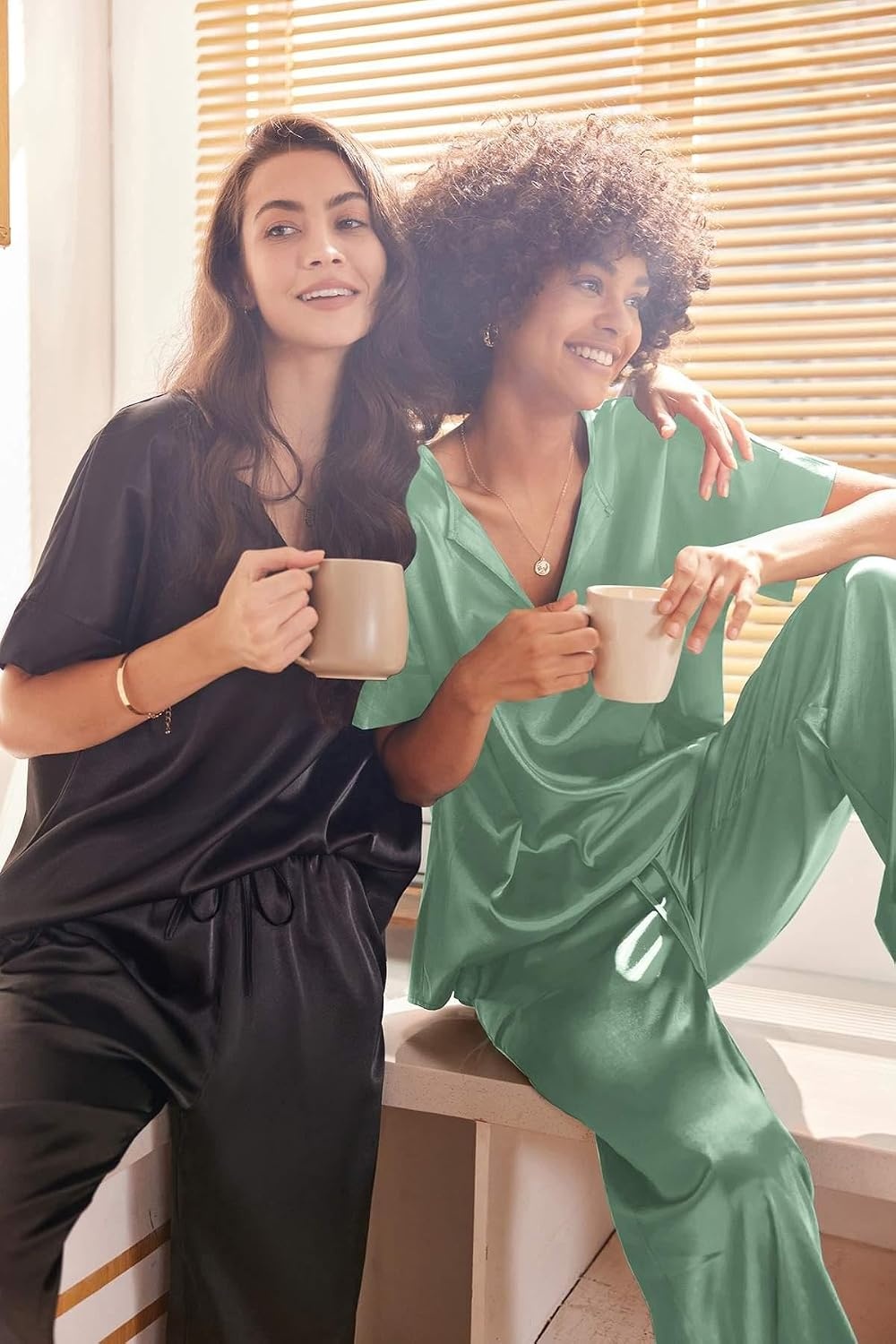 image:imageEkouaer Womens Satin Silky Pajama Set 2 Piece V Neck Silk Pjs with Pocket Short SleeveSoft SleepwearLightweight Lounge SetsComfy LoungewearBridal Wedding Party Pajamas GiftsXS2XLIce Green