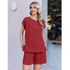 Ekouaer Cotton Pajamas for Women Set 2 Piece Cap Sleeve Lounge Sets | Soft Casual, Summer Fall, Crew Neck Matching Sets Travel Vacation Outfits With Pockets for Daily Wear(Wine Red)