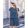 Ekouaer Cotton Pajamas for Women Set 2 Piece Cap Sleeve Lounge Sets | Soft Casual, Summer Fall, Crew Neck Matching Sets Travel Vacation Outfits With Pockets for Daily Wear(Navy Blue)