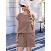 Ekouaer Cotton Pajamas for Women Set 2 Piece Cap Sleeve Lounge Sets | Soft Casual, Summer Fall, Crew Neck Matching Sets Travel Vacation Outfits With Pockets for Daily Wear(Brown)
