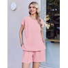 Ekouaer Cotton Pajamas for Women Set 2 Piece Cap Sleeve Lounge Sets | Soft Casual, Summer Fall, Crew Neck Matching Sets Travel Vacation Outfits With Pockets for Daily Wear(Pink)
