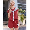 Ekouaer Cotton Pajamas for Women Set 2 Piece Cap Sleeve Lounge Sets | Soft Casual, Summer Fall, Crew Neck Matching Sets Travel Vacation Outfits With Pockets for Daily Wear(Wine Red)