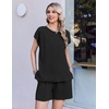 Ekouaer Cotton Pajamas for Women Set 2 Piece Cap Sleeve Lounge Sets | Soft Casual, Summer Fall, Crew Neck Matching Sets Travel Vacation Outfits With Pockets for Daily Wear(Black)