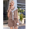 Ekouaer Cotton Pajamas for Women Set 2 Piece Cap Sleeve Lounge Sets | Soft Casual, Summer Fall, Crew Neck Matching Sets Travel Vacation Outfits With Pockets for Daily Wear(Brown)