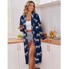 Ekouaer Kimono Robes for Women Long Lightweight Knit Soft Bathrobe | Long Sleepwear, Casual Ladies Loungewear, Shawl, Soft Lightweight Fabric, Valentine’s Day, Bridal Party(Navy With Zebra Print)