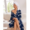 Ekouaer Kimono Robes for Women Long Lightweight Knit Soft Bathrobe | Long Sleepwear, Casual Ladies Loungewear, Shawl, Soft Lightweight Fabric, Valentine’s Day, Bridal Party(Navy With Zebra Print)