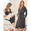 Ekouaer Maternity Nursing Gown and Robe Set Labor Delivery Nightgowns | Birthing Hospital Gowns, Skin-friendly, Postpartum Clothes, Split Front Flap, Elastic Waistline, Perfect for Pregnant Mommas(Darkgrey)