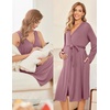 Ekouaer Maternity Nursing Gown and Robe Set Labor Delivery Nightgowns | Birthing Hospital Gowns, Skin-friendly, Postpartum Clothes, Split Front Flap, Elastic Waistline, Perfect for Pregnant Mommas(Grey Red)