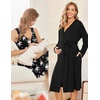 Ekouaer Maternity Nursing Gown and Robe Set Labor Delivery Nightgowns | Birthing Hospital Gowns, Skin-friendly, Postpartum Clothes, Split Front Flap, Elastic Waistline, Perfect for Pregnant Mommas(Black Pink Flower)